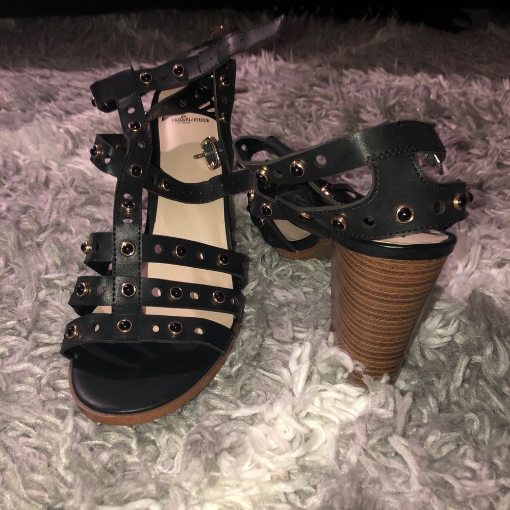 Size 12 open toe caged black heel